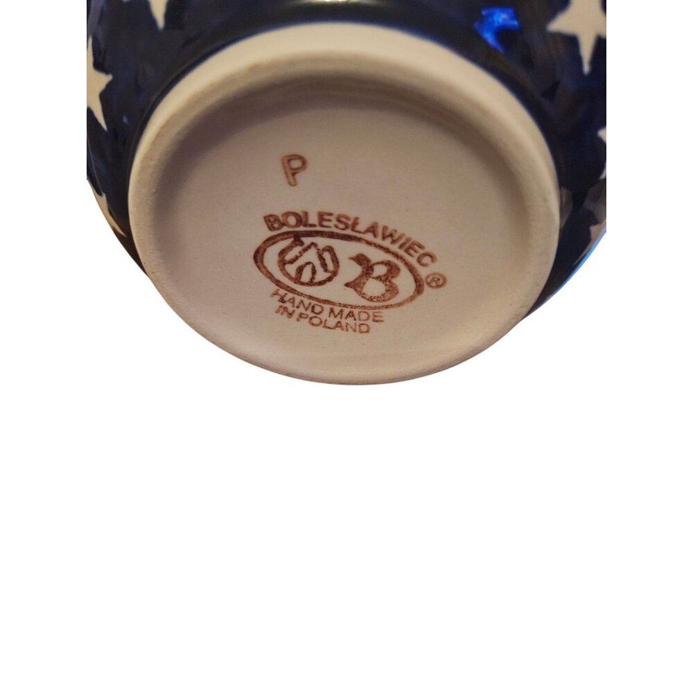 Handmade Boleslawiec Polish Pottery Small Bowl Blue Stars Pattern 5" Diameter - Picture 3 of 4